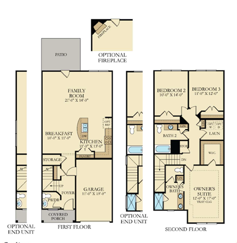 Floor plan for 3 beds, 2.5 baths, 1729 sqft